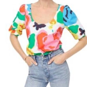 J.Crew Green Scoopneck Poplin Ratti Jardin Floral Size 00 Blouse